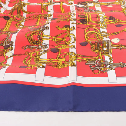 Hermès Carré 90 "MORS&FILETS" Silk handkerchief in Red x Navy Blue