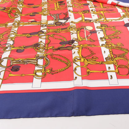 Hermès Carré 90 "MORS&FILETS" Silk handkerchief in Red x Navy Blue