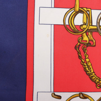 Hermès Carré 90 "MORS&FILETS" Silk handkerchief in Red x Navy Blue