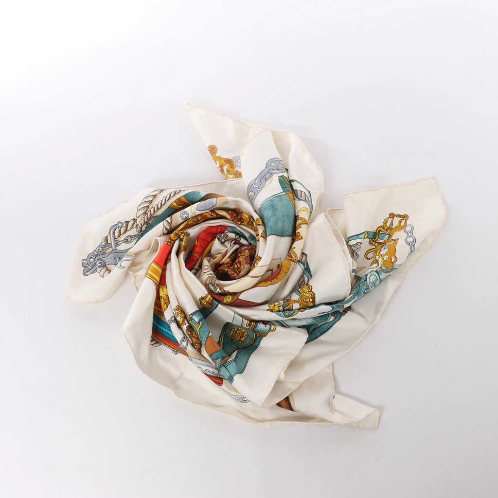 Hermès Carré 90 "MUSEE" Silk handkerchief in Beige