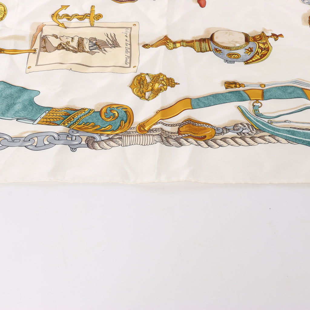 Hermès Carré 90 "MUSEE" Silk handkerchief in Beige