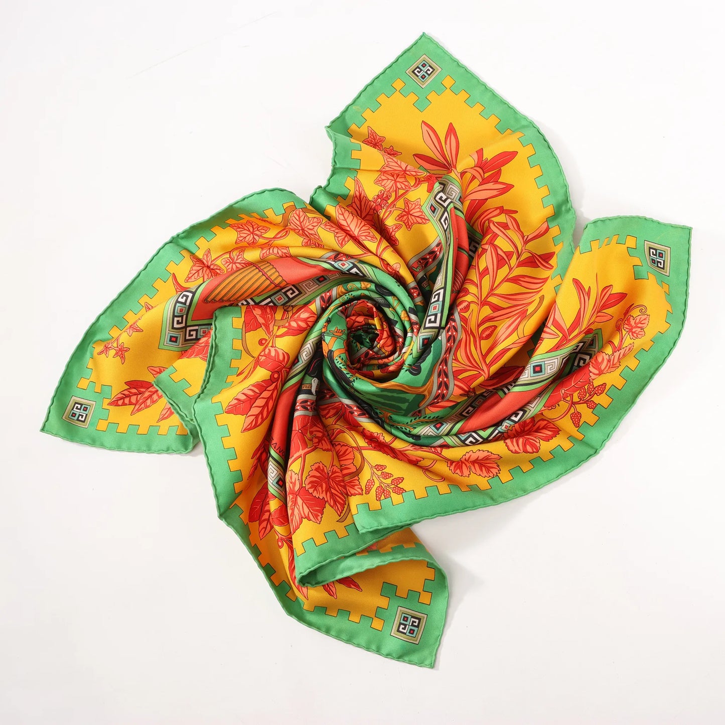 Hermès Carré 90 „MUSIQUE DES DIEUX“ Seidentaschentuch in Orange x Grün