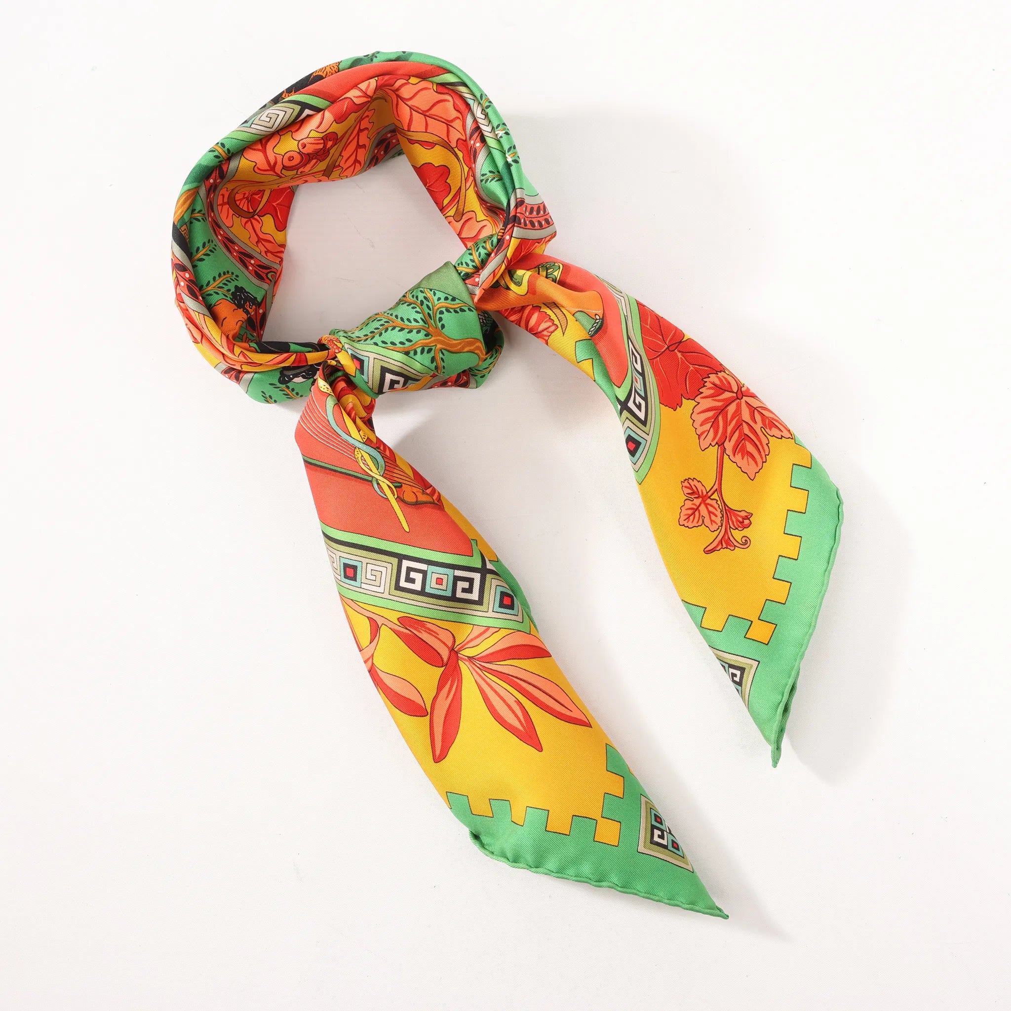 Hermès Carré 90 "MUSIQUE DES DIEUX" Silk handkerchief in Orange x Green