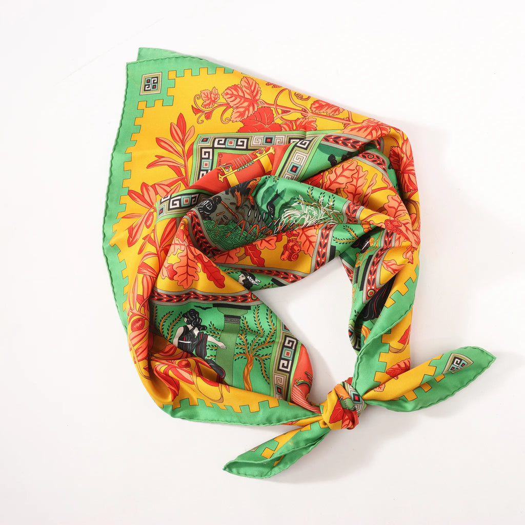 Hermès Carré 90 "MUSIQUE DES DIEUX" Silk handkerchief in Orange x Green