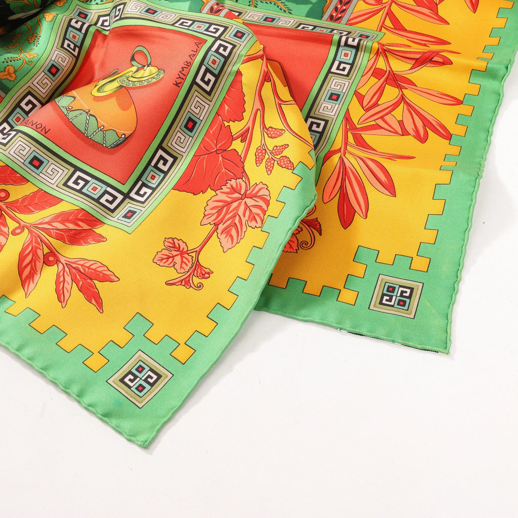 Hermès Carré 90 "MUSIQUE DES DIEUX" Silk handkerchief in Orange x Green
