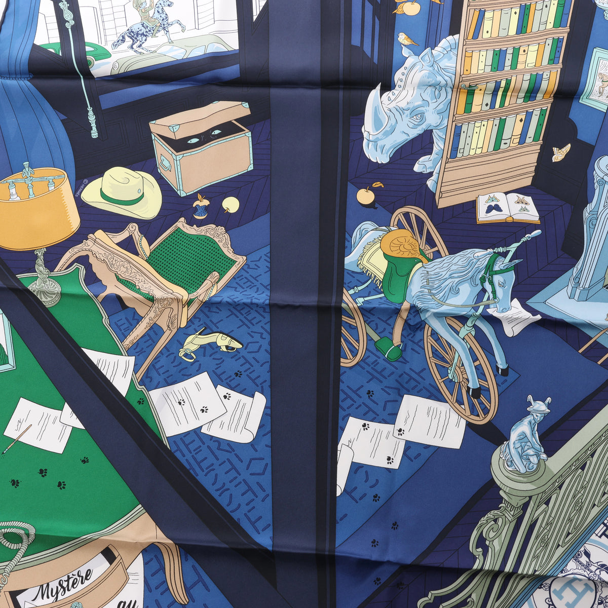 Pañuelo Hermès Carré 90 "Puzzle" 100 % seda en azul