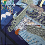 Pañuelo Hermès Carré 90 "Puzzle" 100 % seda en azul
