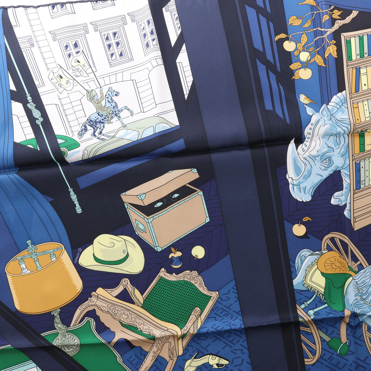 Pañuelo Hermès Carré 90 "Puzzle" 100 % seda en azul