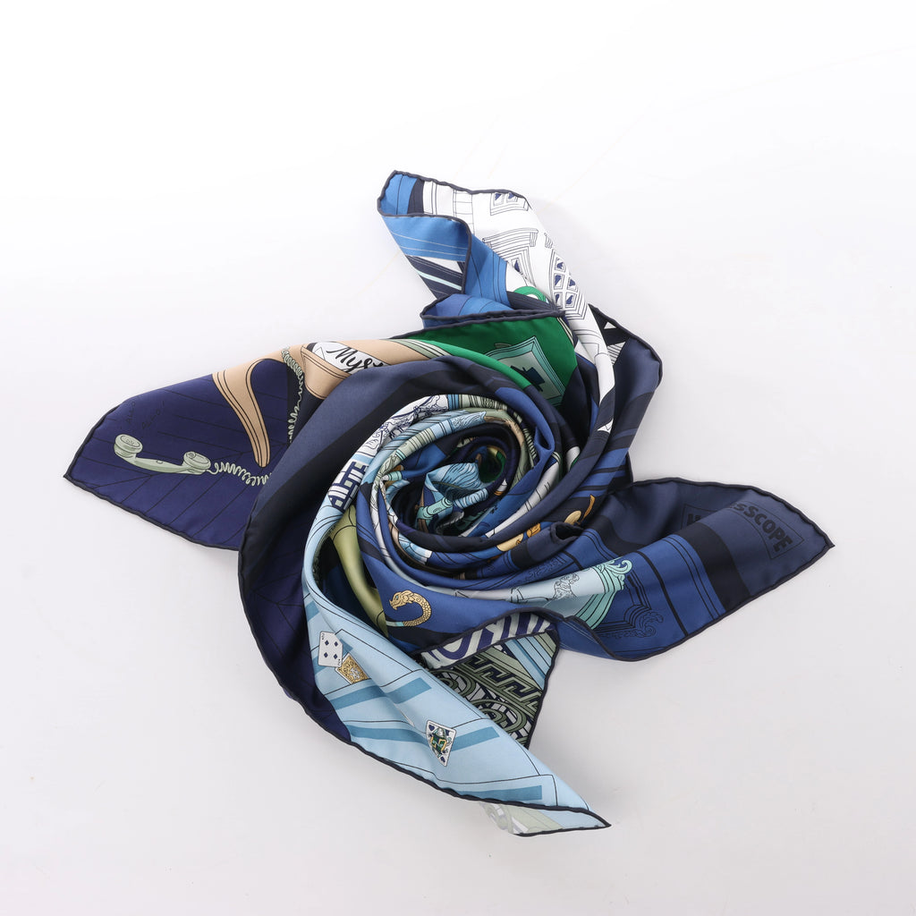 Pañuelo Hermès Carré 90 "Puzzle" 100 % seda en azul