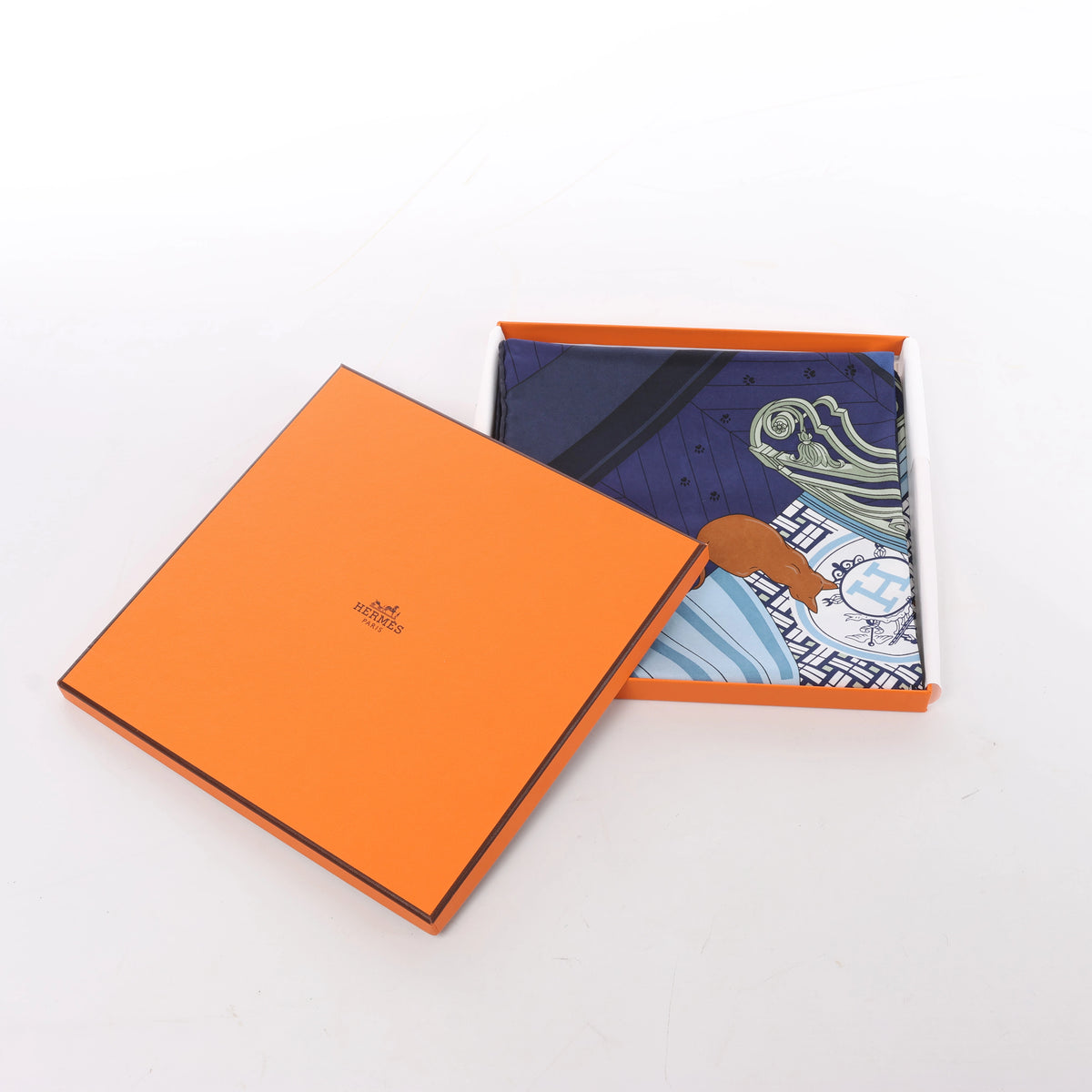 Pañuelo Hermès Carré 90 "Puzzle" 100 % seda en azul