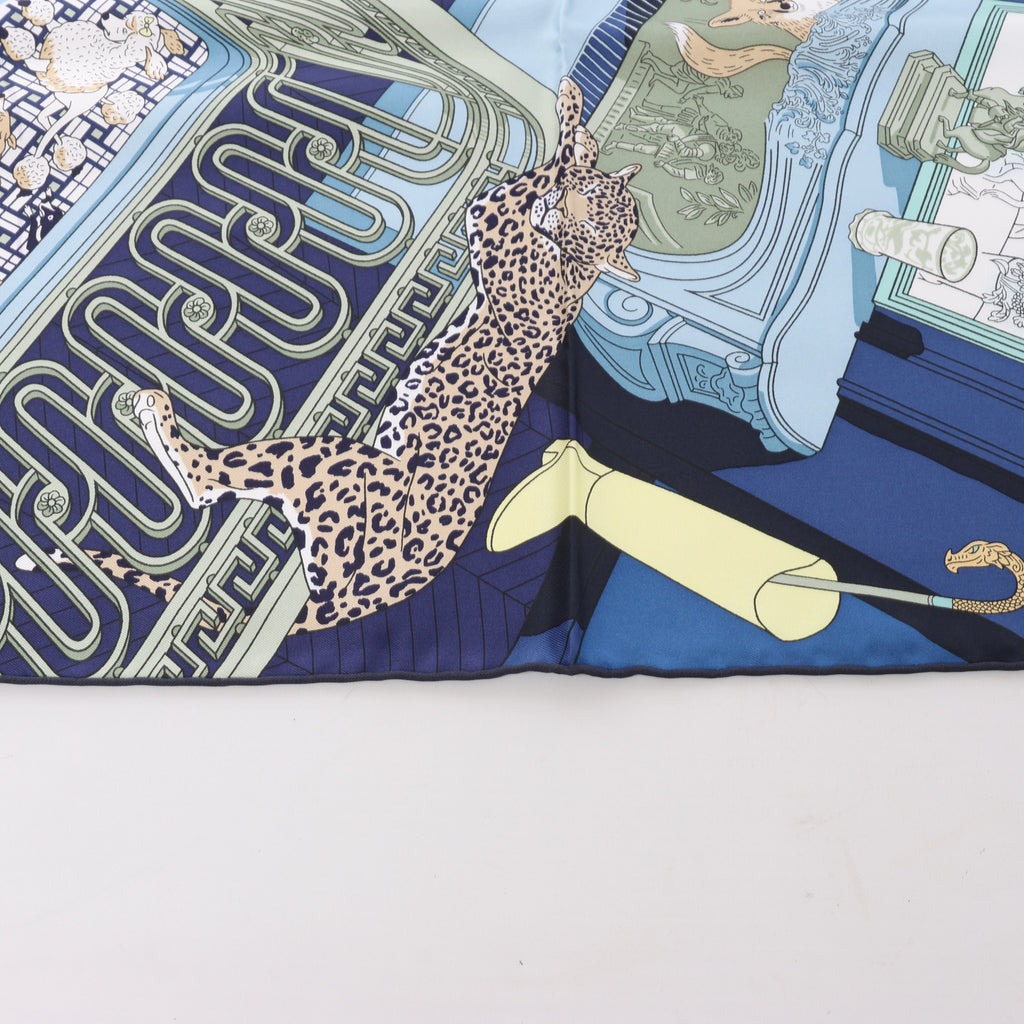 Pañuelo Hermès Carré 90 "Puzzle" 100 % seda en azul