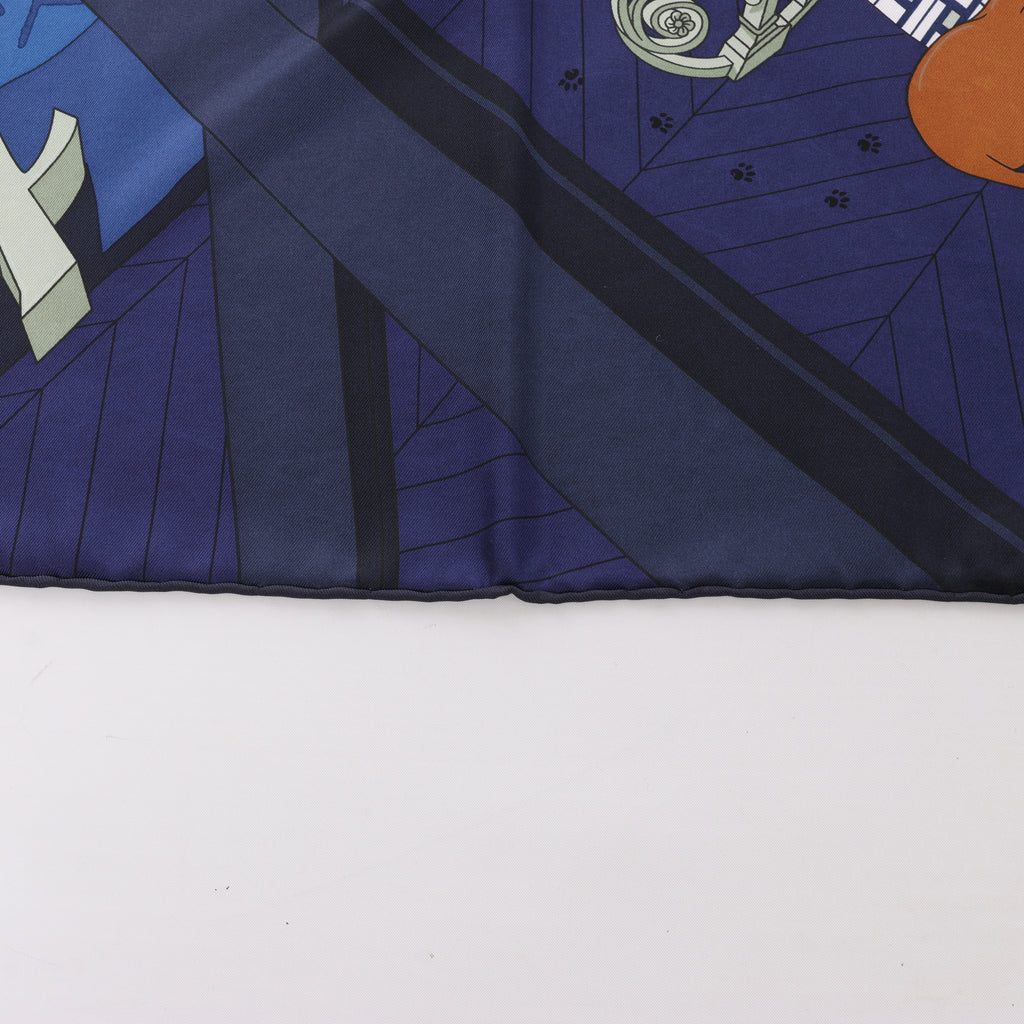 Pañuelo Hermès Carré 90 "Puzzle" 100 % seda en azul