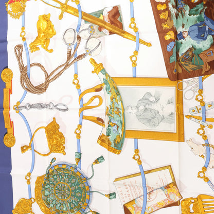 Hermès Carré 90 "Memoire d'Hermes" Silk handkerchief in Navy Blue