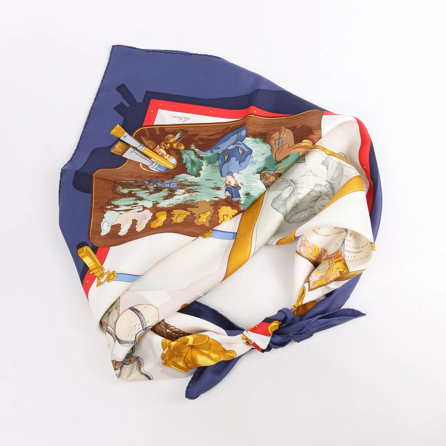 Hermès Carré 90 "Memoire d'Hermes" Silk handkerchief in Navy Blue