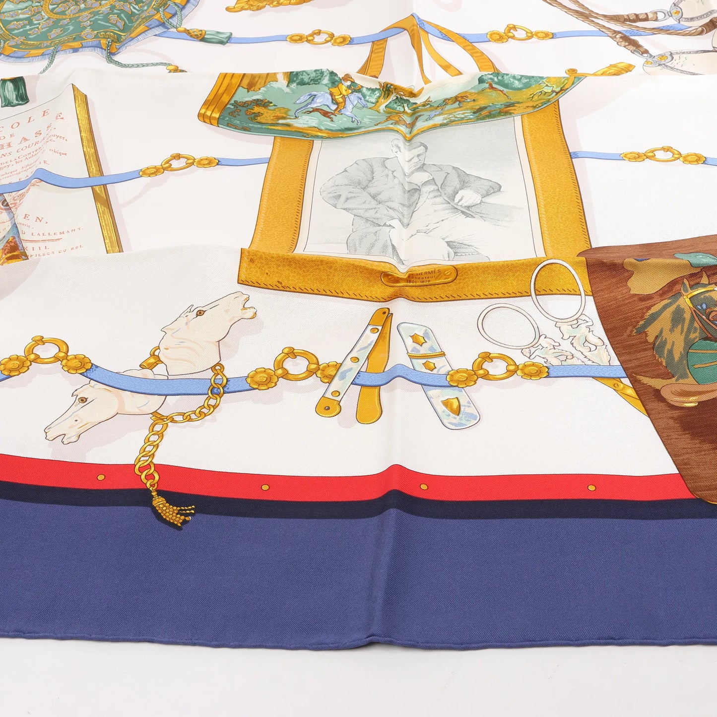 Hermès Carré 90 "Memoire d'Hermes" Silk handkerchief in Navy Blue