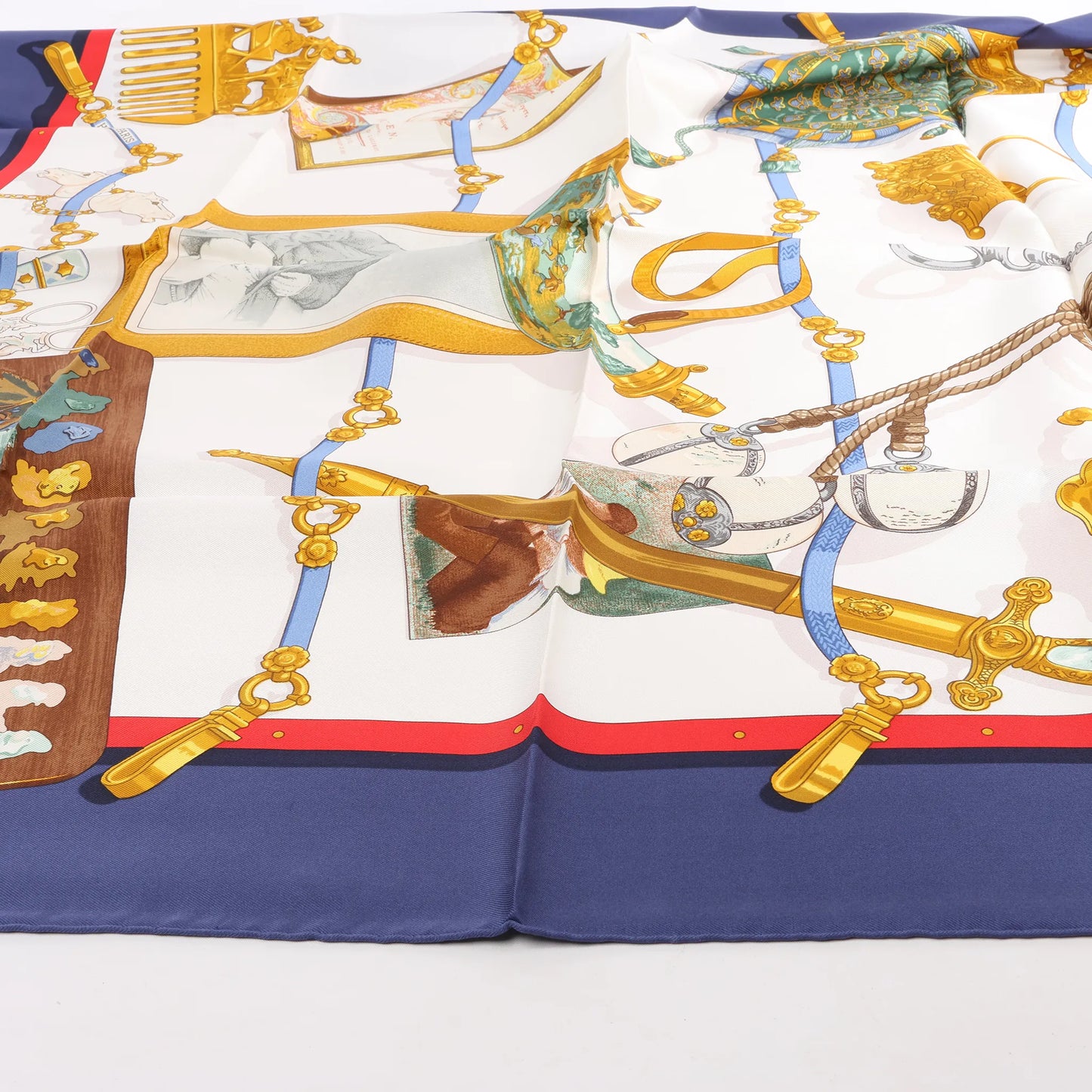 Hermès Carré 90 "Memoire d'Hermes" Silk handkerchief in Navy Blue