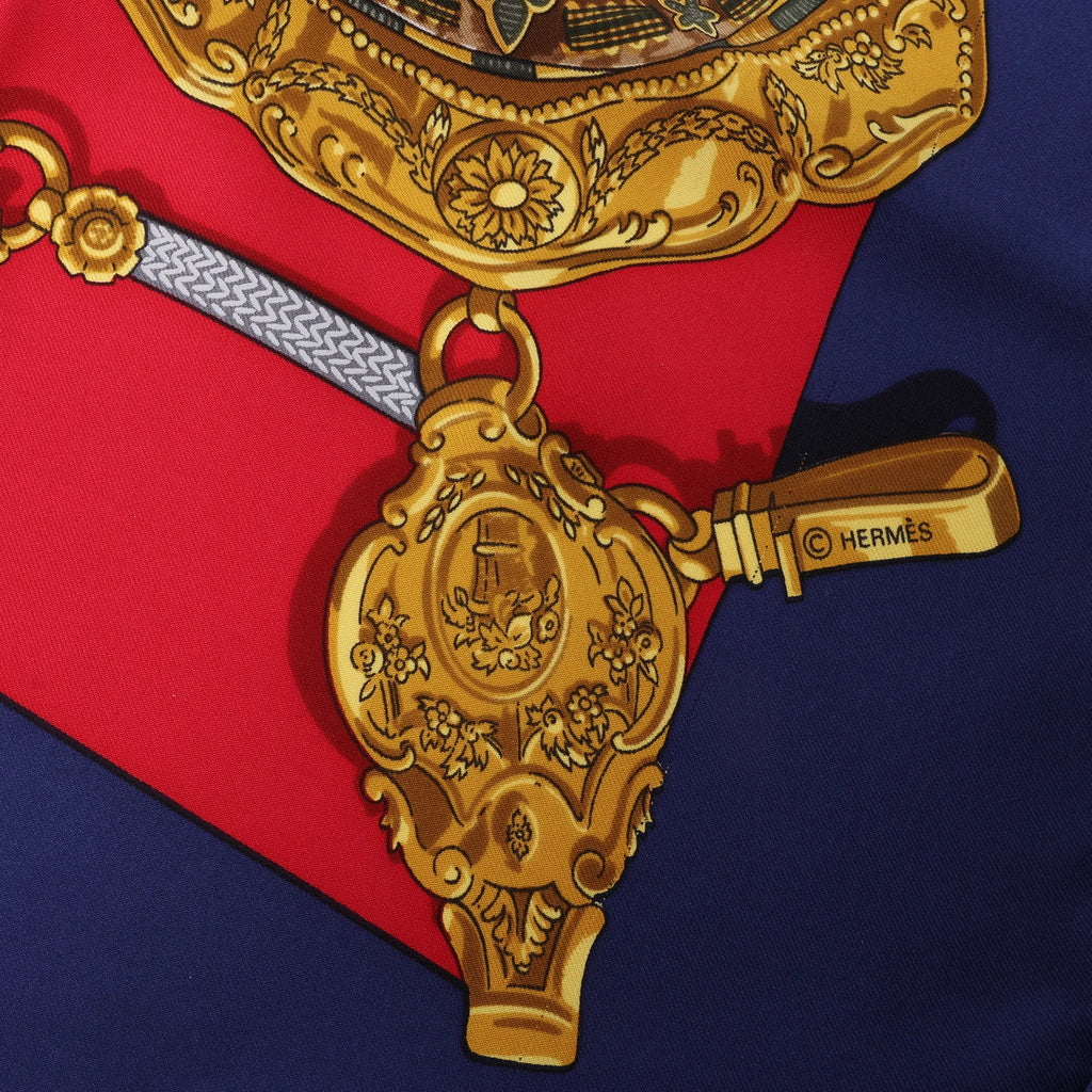 Hermès Carré 90 "Memoire d'Hermes" Silk handkerchief in Navy Blue x Red