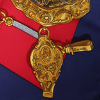Hermès Carré 90 "Memoire d'Hermes" Silk handkerchief in Navy Blue x Red