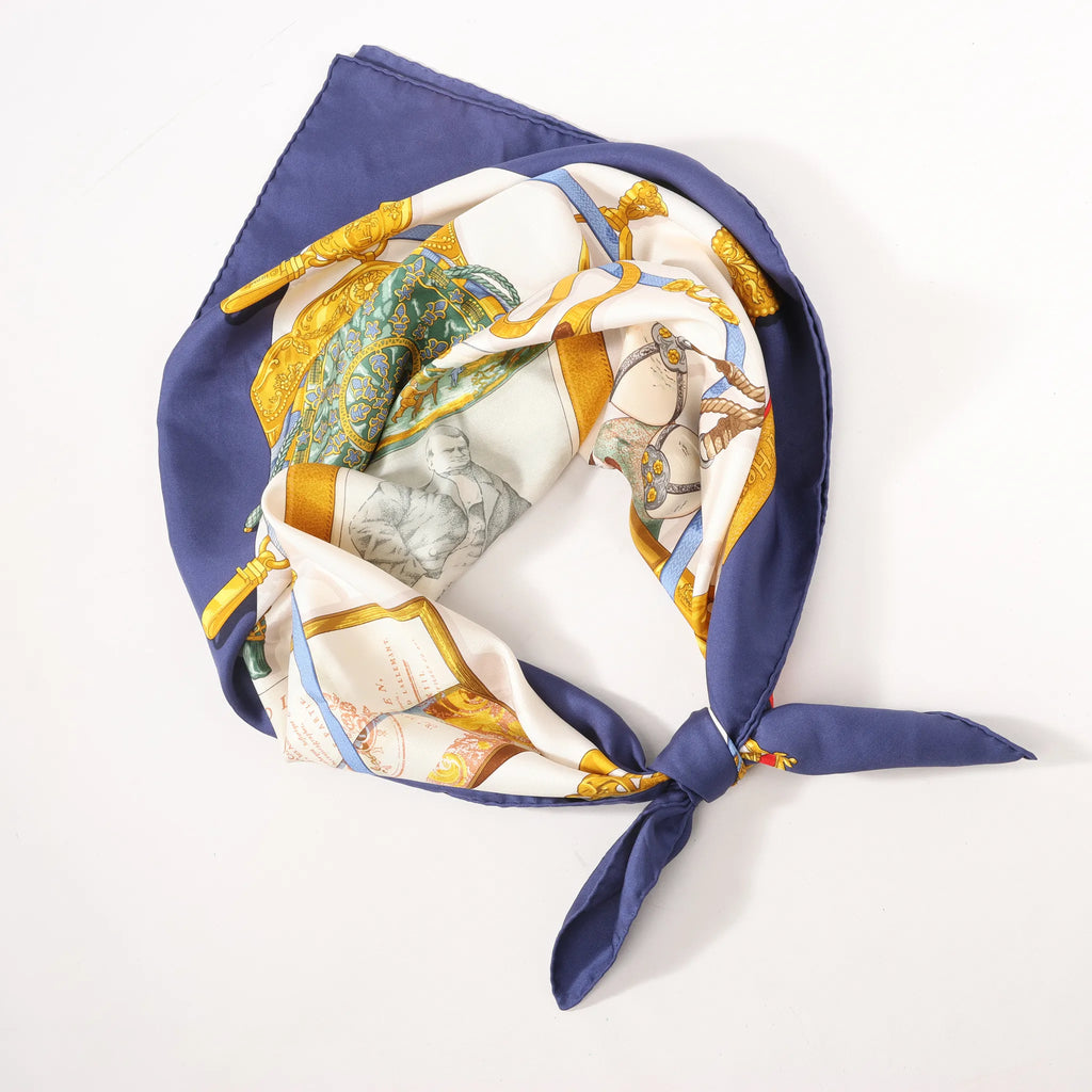Hermès Carré 90 "Memoire d'Hermes" Silk handkerchief in Navy Blue