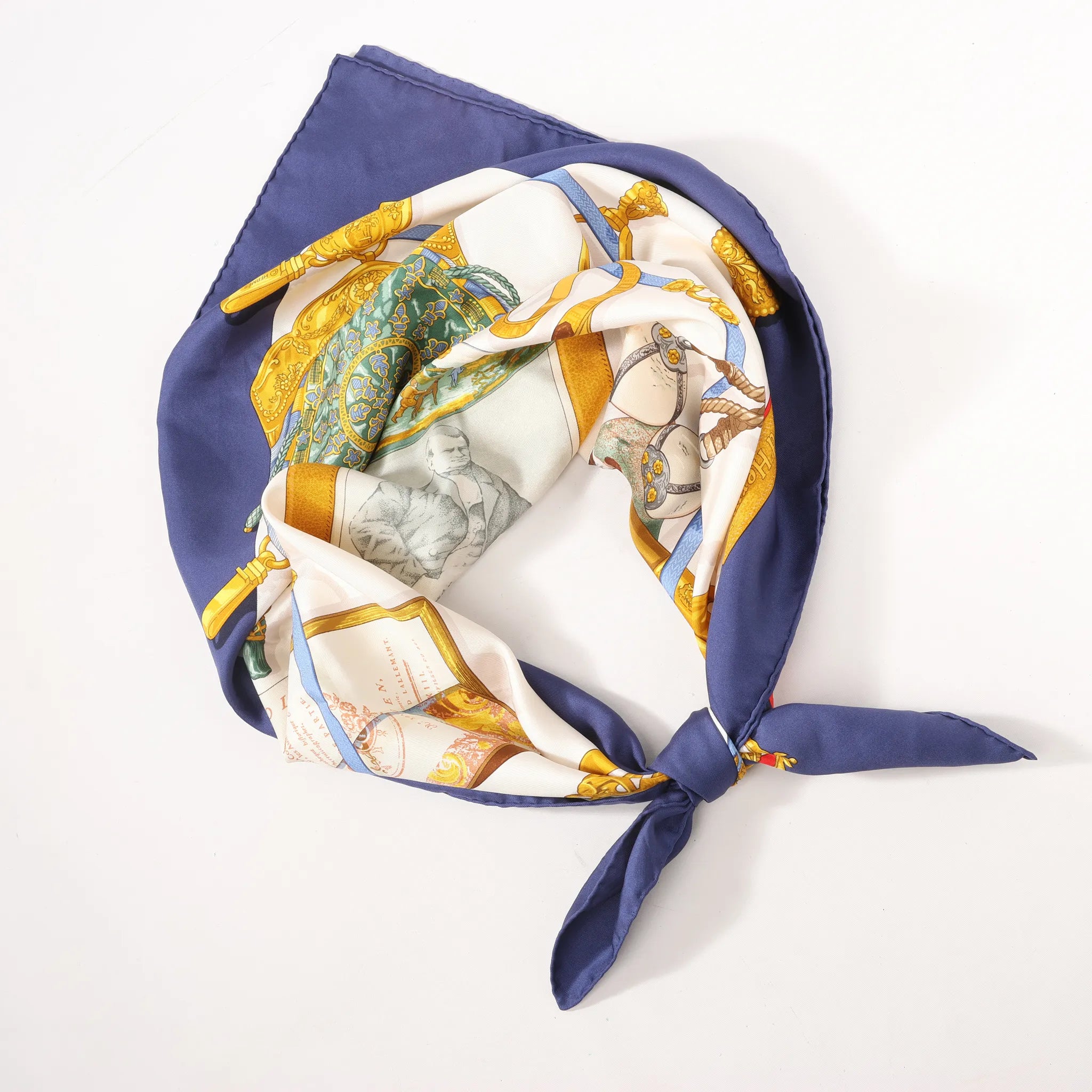 Hermès Carré 90 "Memoire d'Hermes" Silk handkerchief in Navy Blue