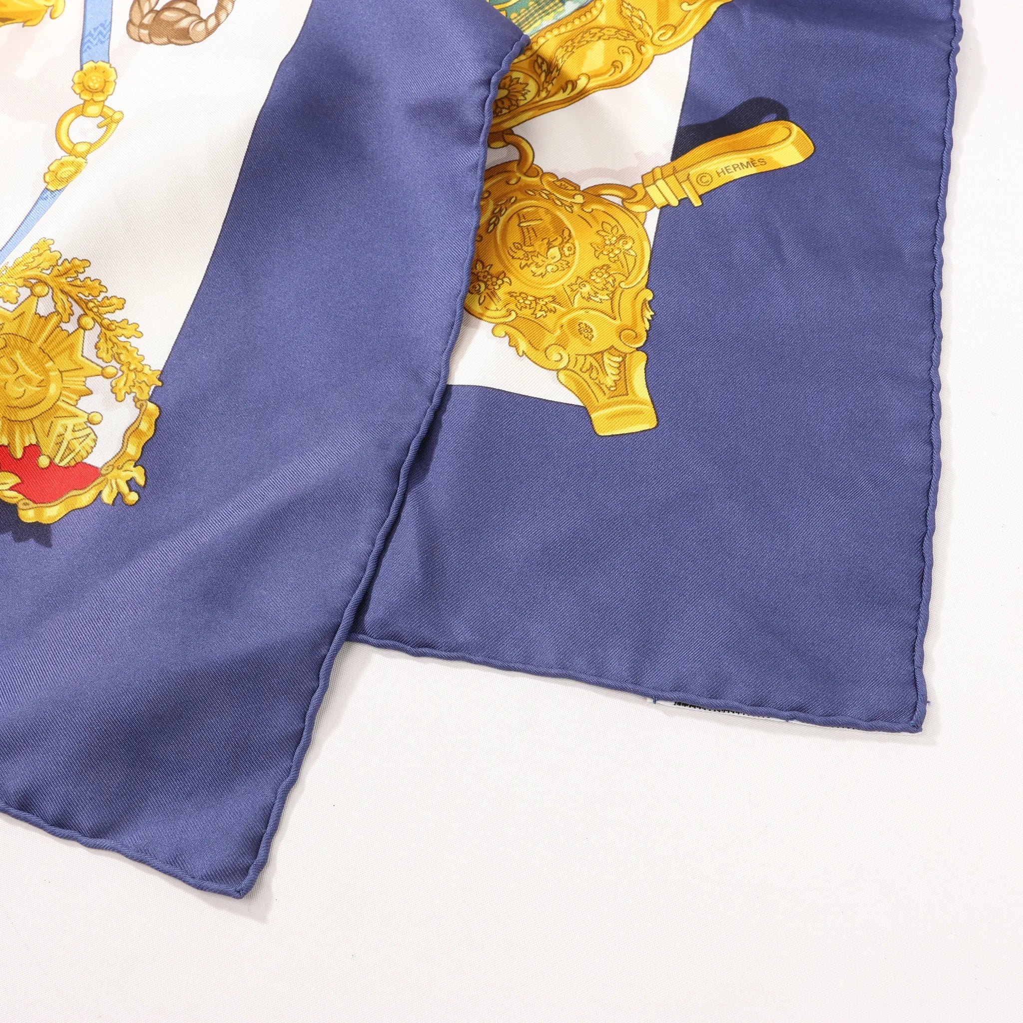 Hermès Carré 90 "Memoire d'Hermes" Silk handkerchief in Navy Blue