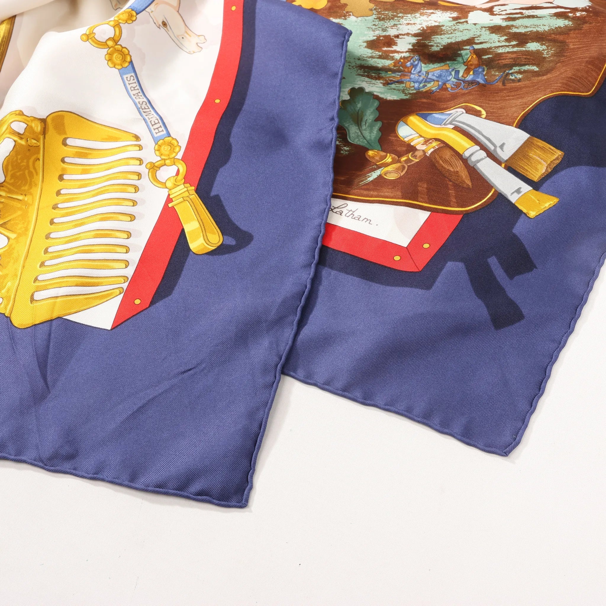 Hermès Carré 90 "Memoire d'Hermes" Silk handkerchief in Navy Blue