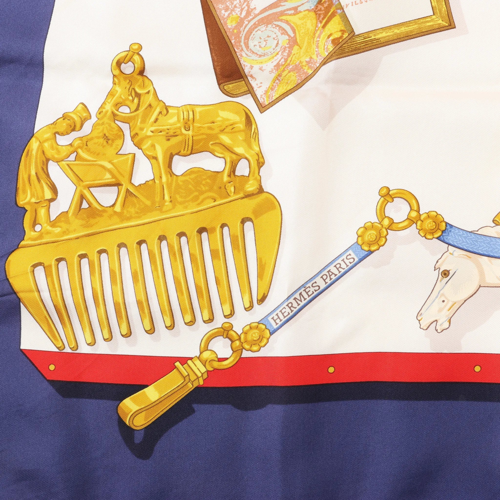Hermès Carré 90 "Memoire d'Hermes" Silk handkerchief in Navy Blue