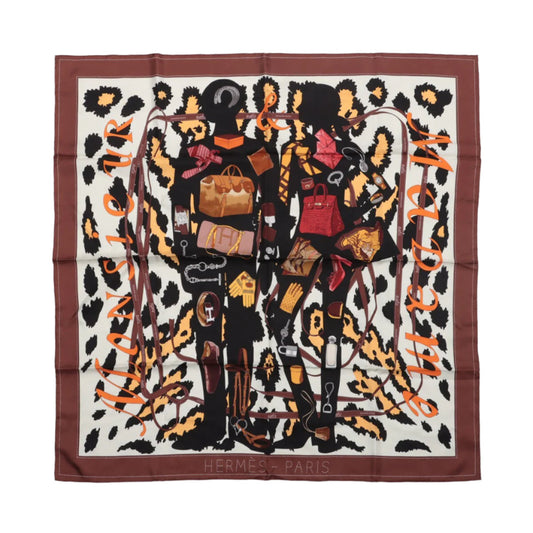 Hermès Carré 90 "Monsieur et Madame" Silk handkerchief in Brown
