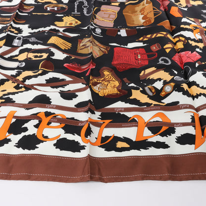Hermès Carré 90 "Monsieur et Madame" 100% Silk Scarf in Brown