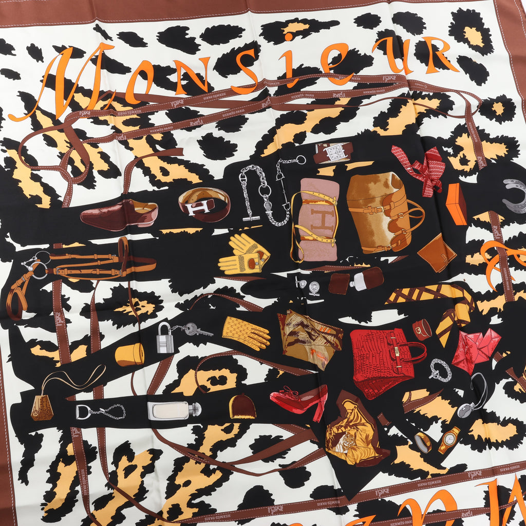 Hermès Carré 90 "Monsieur et Madame" Silk handkerchief in Brown