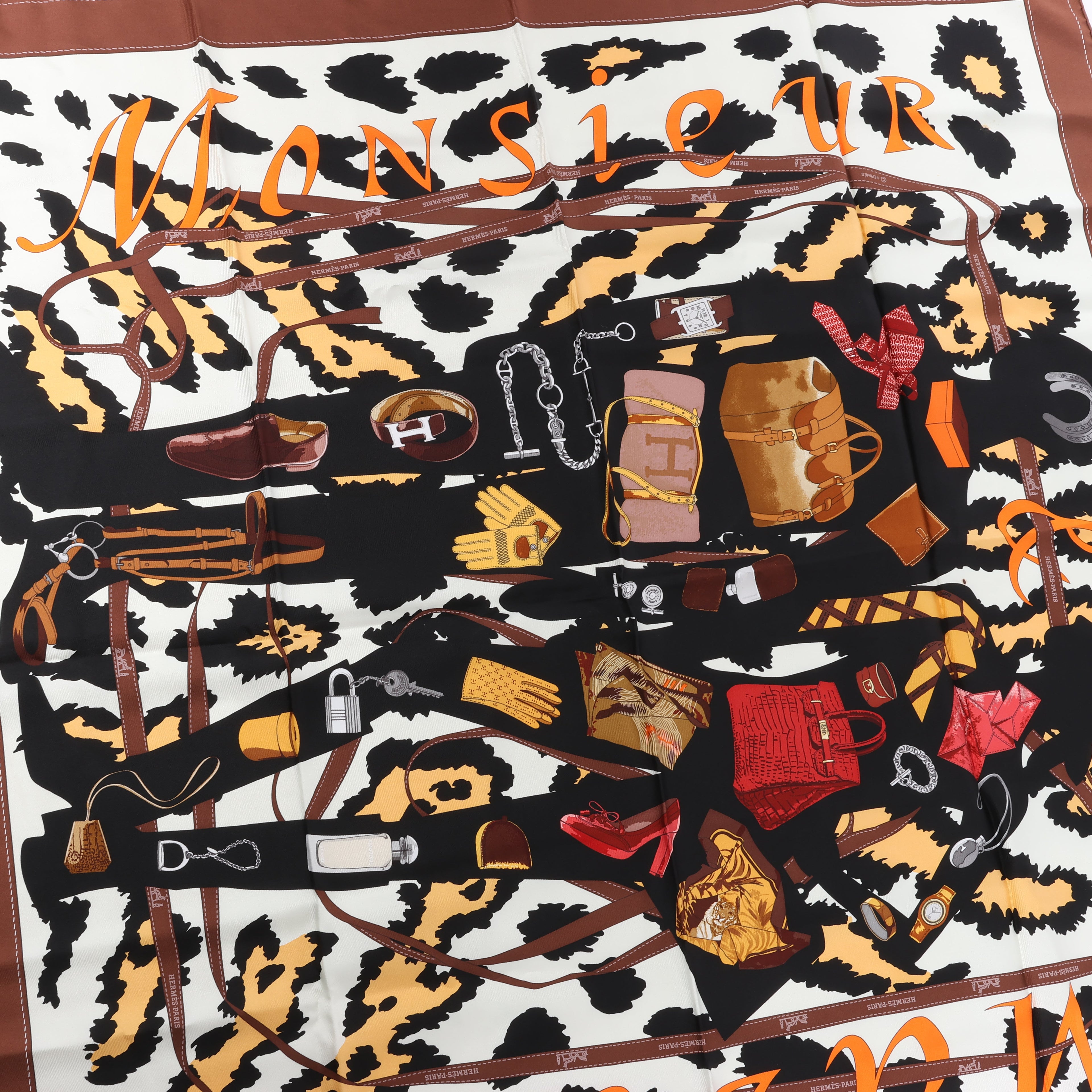 Hermès Carré 90 "Monsieur et Madame" Silk handkerchief in Brown