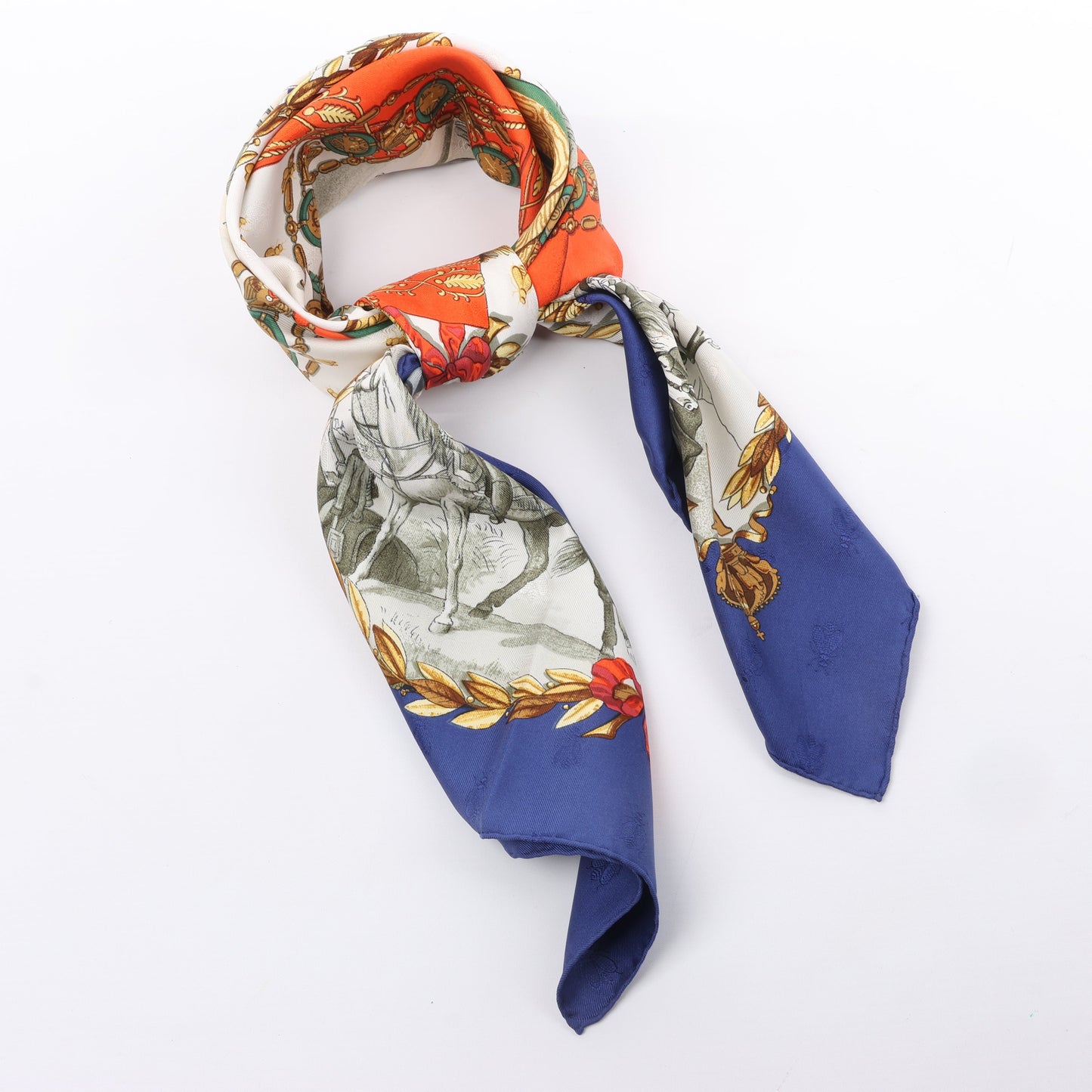 Hermès Carré 90 "NAPOLEON" 100% Silk Scarf in Blue
