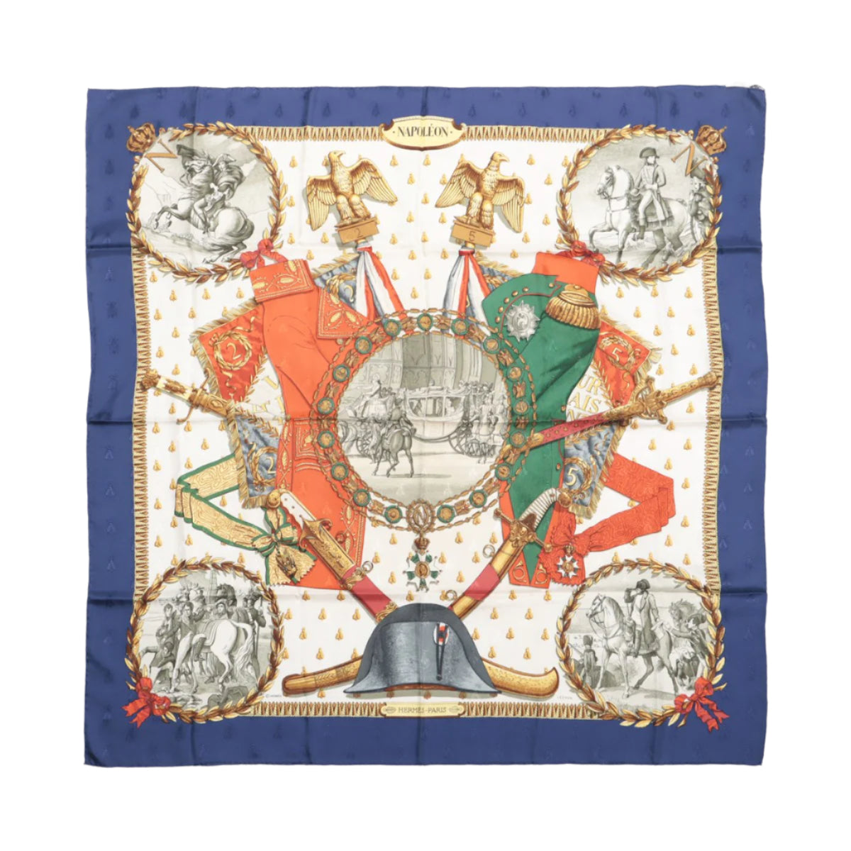 Hermès Carré 90 "NAPOLEON" 100% Silk Scarf in Blue