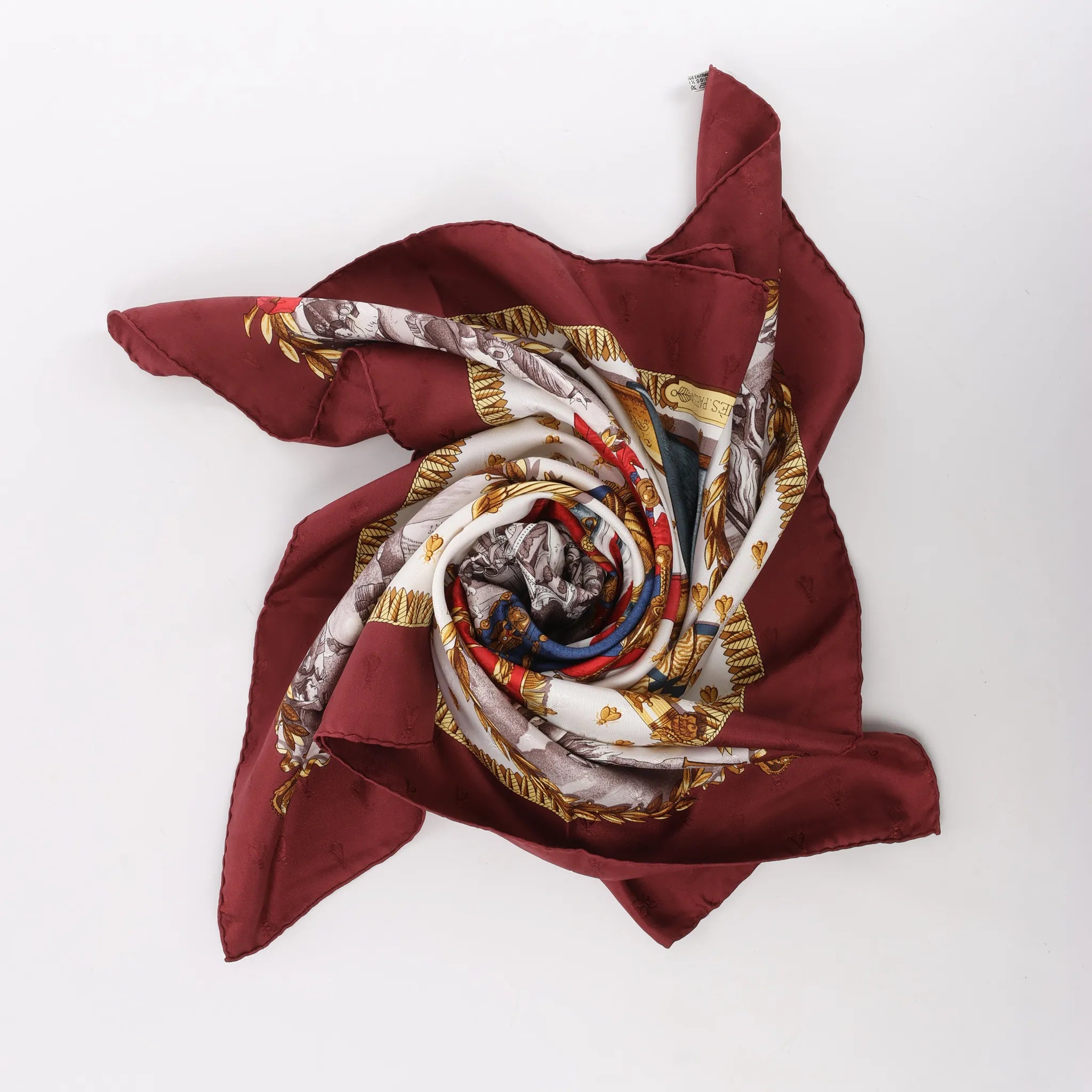 Hermès Carré 90 "NAPOLEON" Silk handkerchief in Burgundy