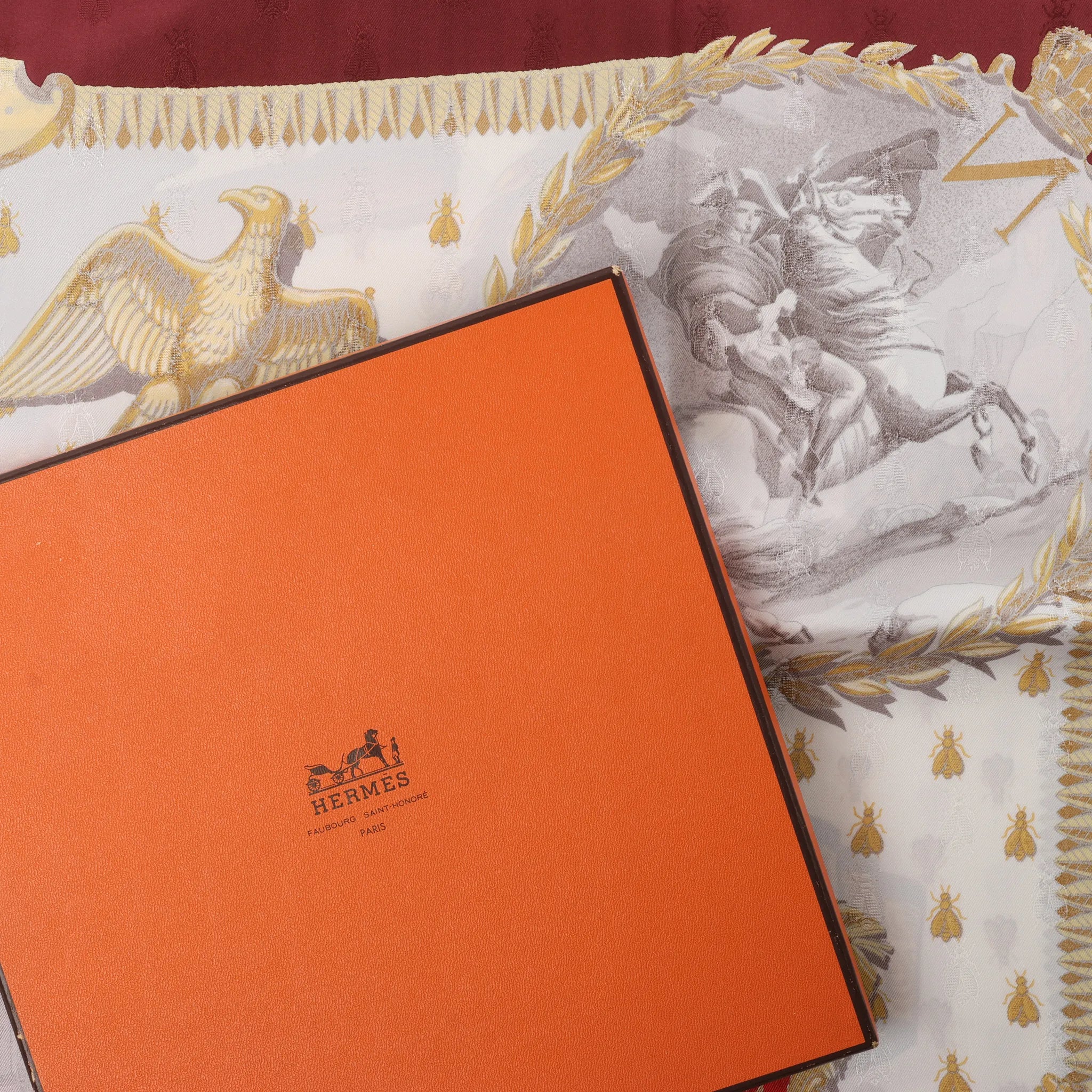 Hermès Carré 90 "NAPOLEON" Silk handkerchief in Burgundy