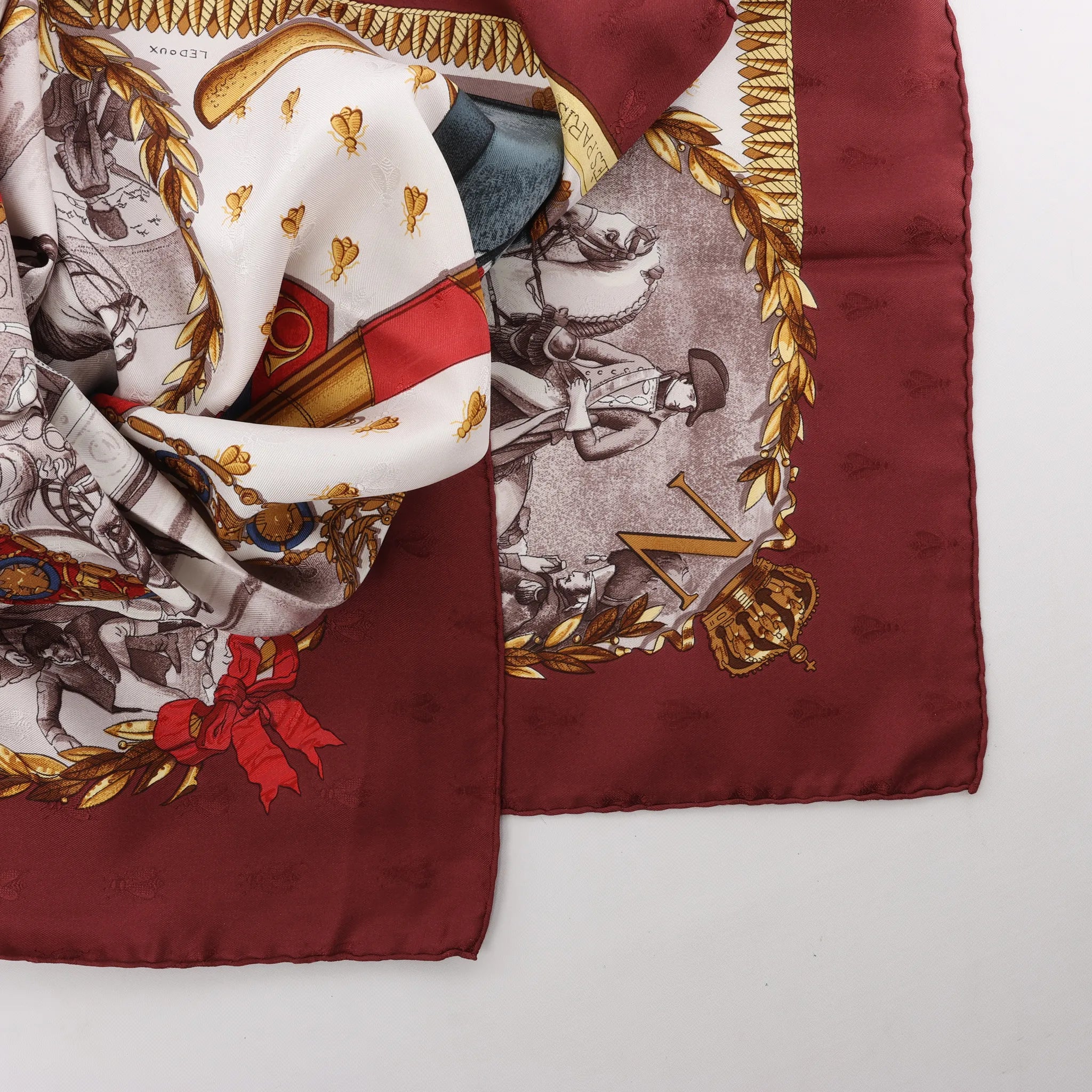 Hermès Carré 90 "NAPOLEON" Silk handkerchief in Burgundy