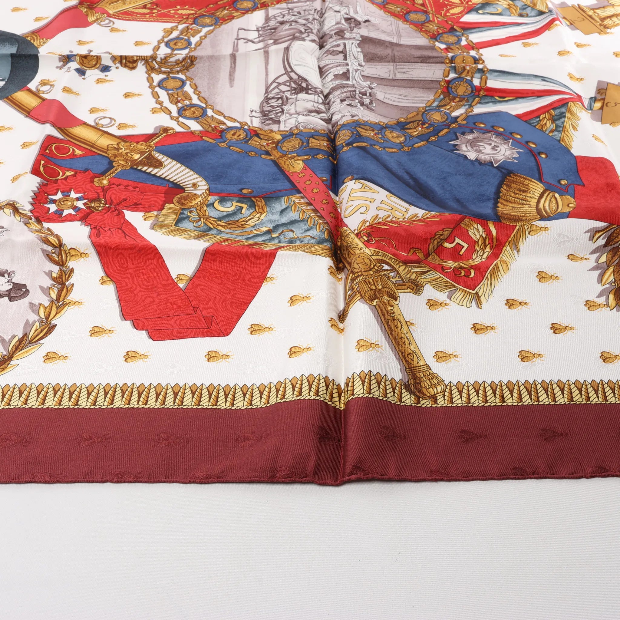 Hermès Carré 90 "NAPOLEON" Silk handkerchief in Burgundy
