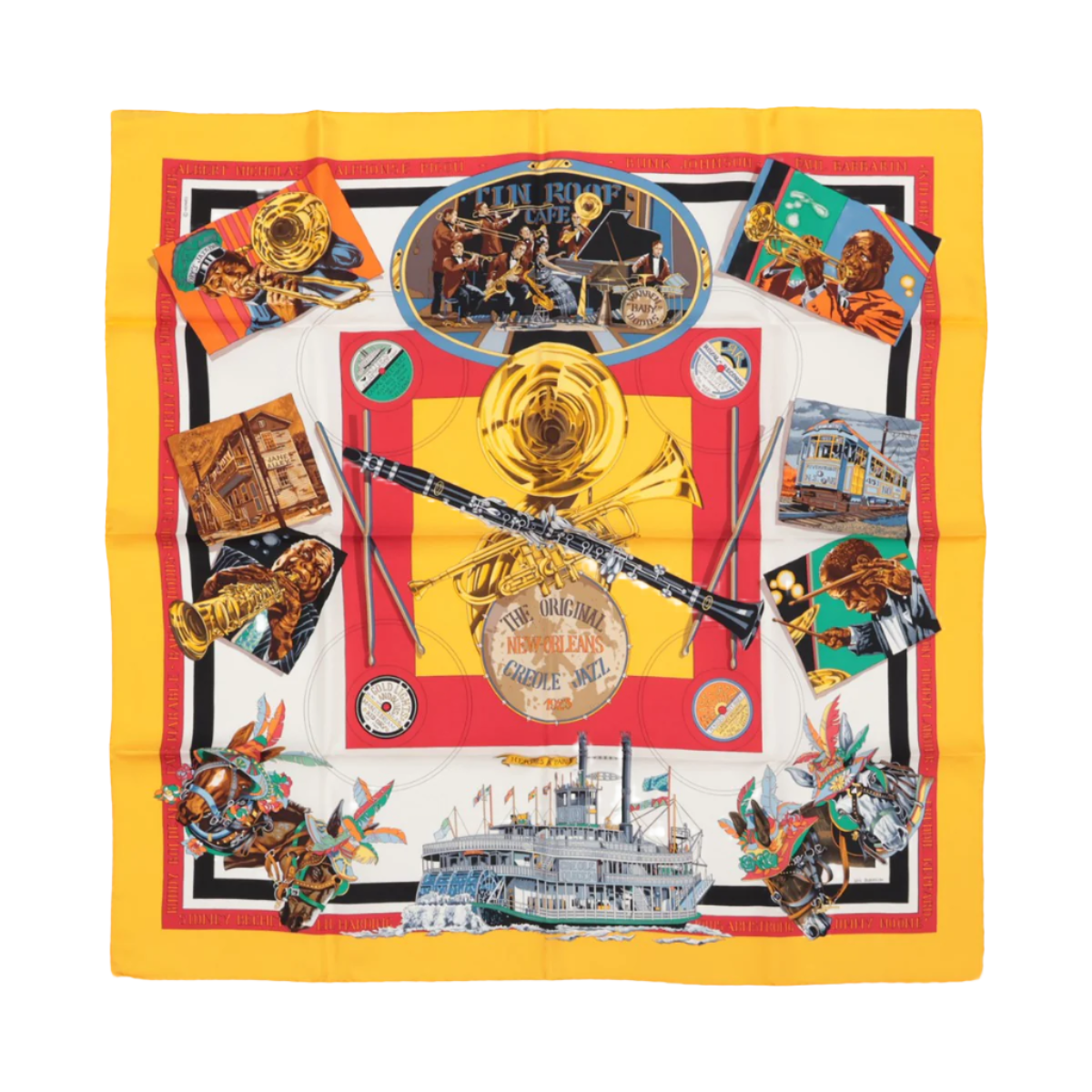 Hermès Carré 90 „New Orleans Creole Jazz“ 100% Seidentuch in Orange