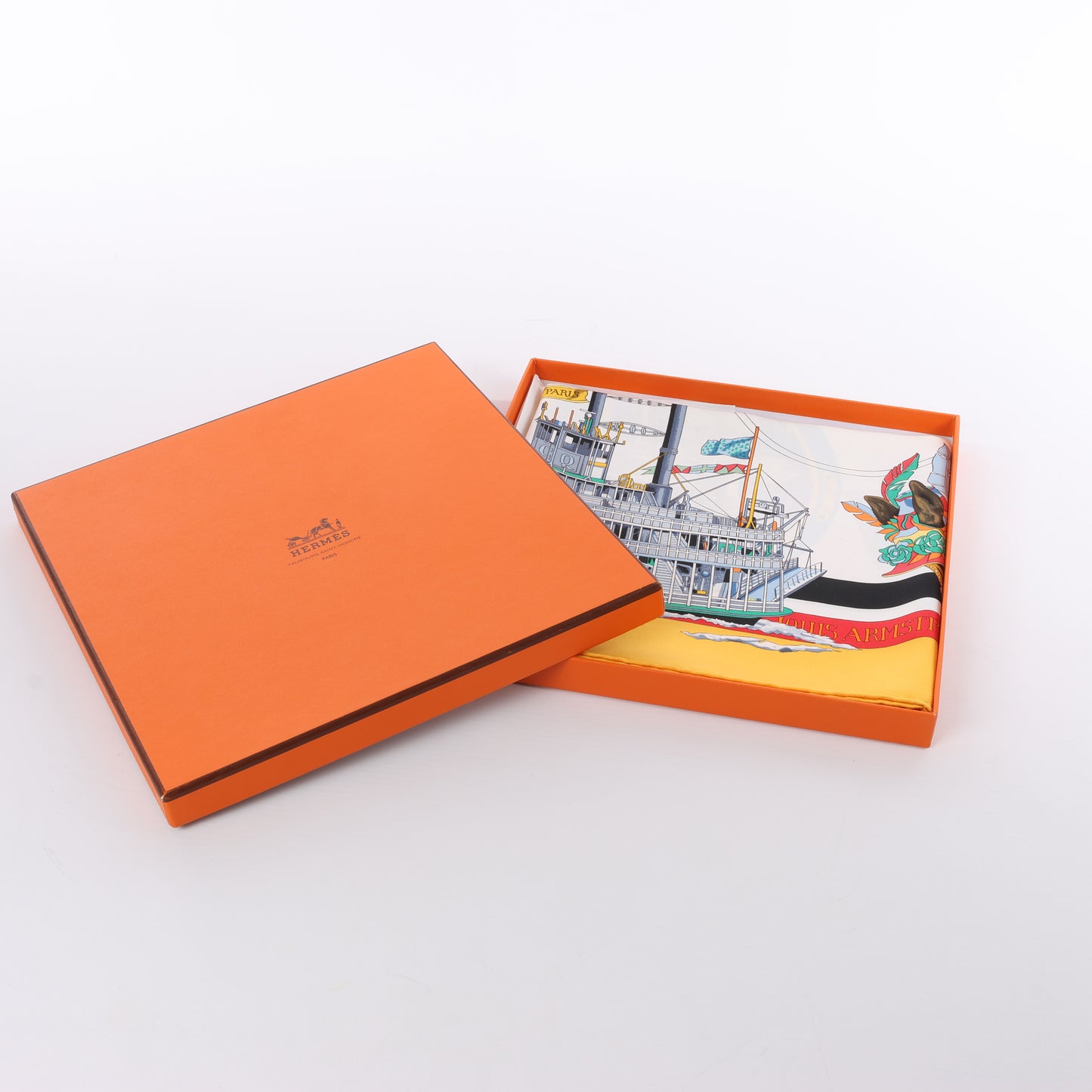 Hermès Carré 90 „New Orleans Creole Jazz“ 100% Seidentuch in Orange
