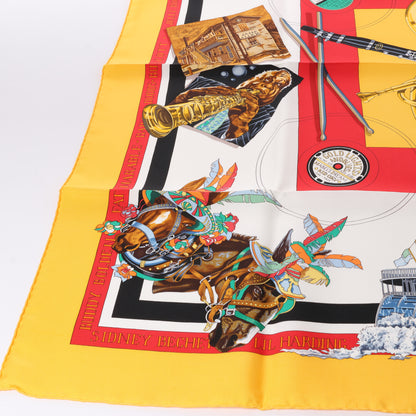 Hermès Carré 90 „New Orleans Creole Jazz“ 100% Seidentuch in Orange