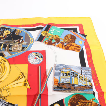 Hermès Carré 90 „New Orleans Creole Jazz“ 100% Seidentuch in Orange