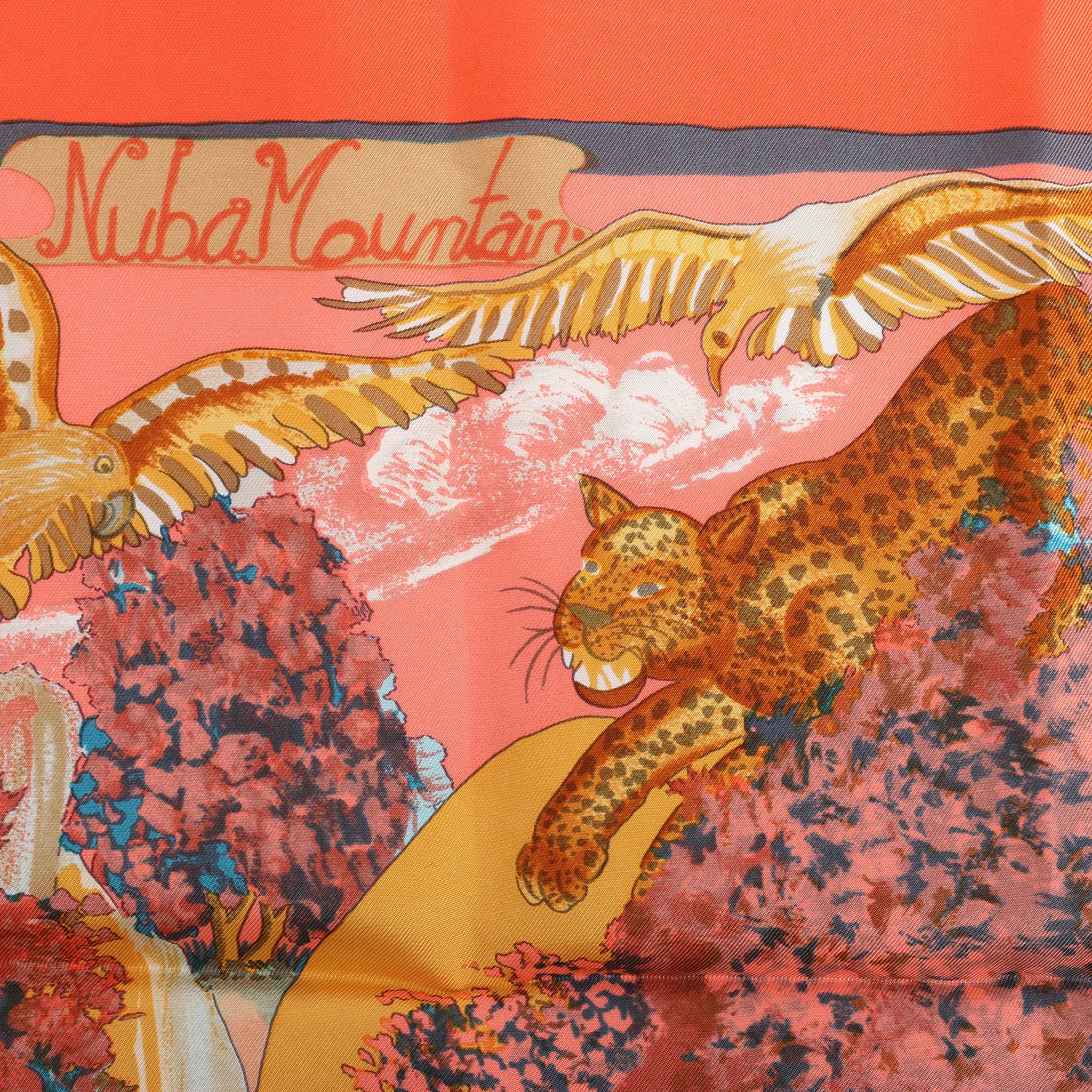 Hermès Carré 90 "Nuba Mountain" Silk handkerchief in Orange