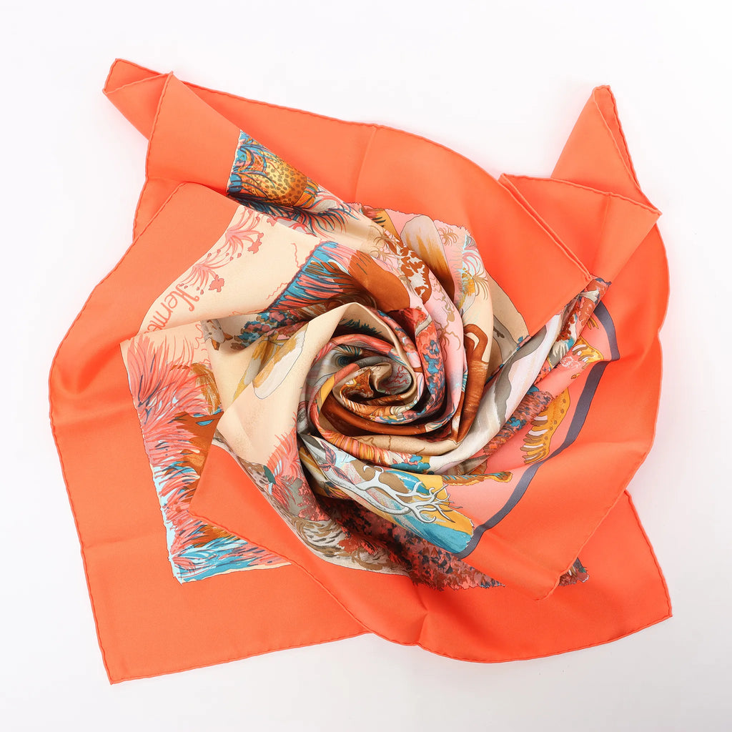 Hermès Carré 90 "Nuba Mountain" Silk handkerchief in Orange