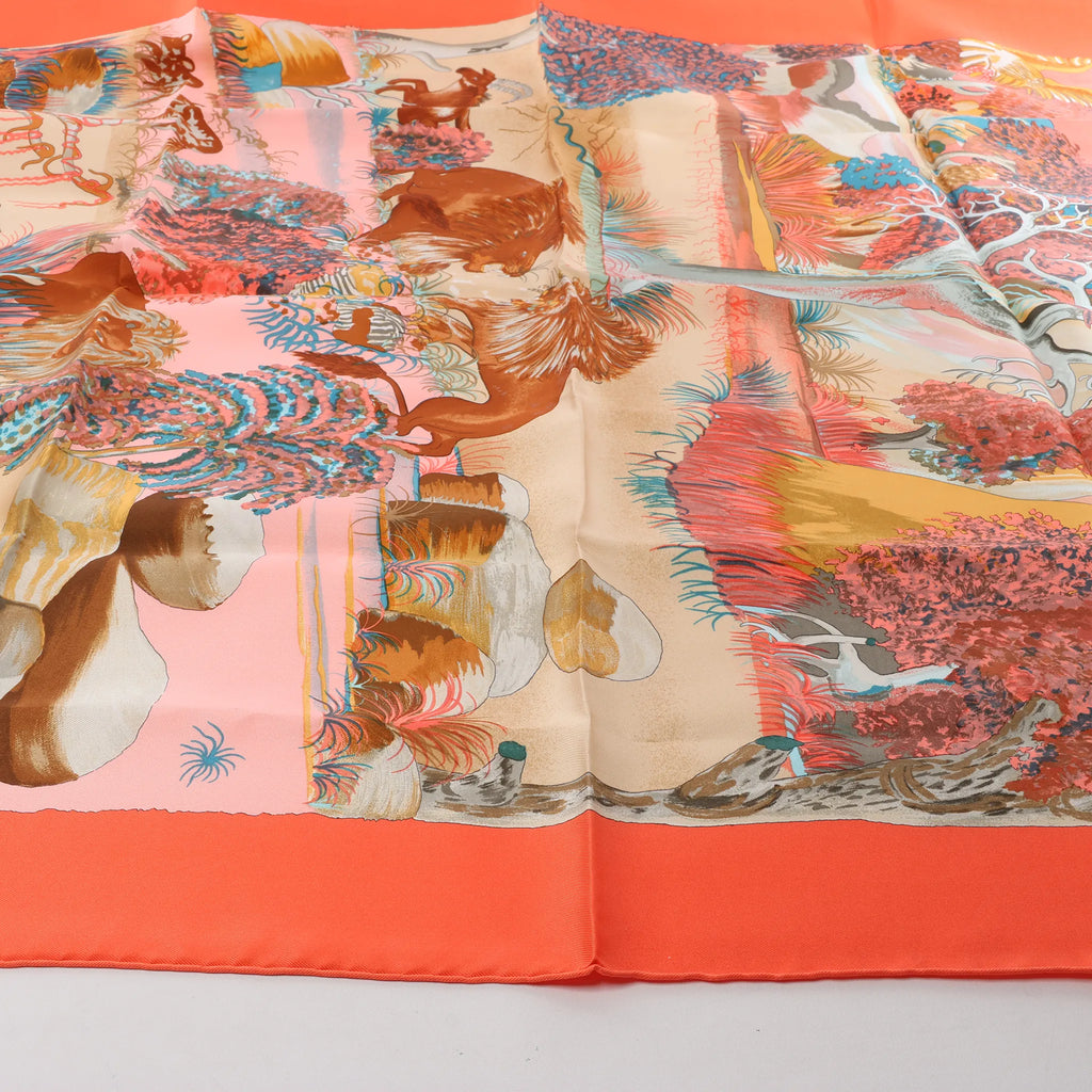 Hermès Carré 90 "Nuba Mountain" Silk handkerchief in Orange