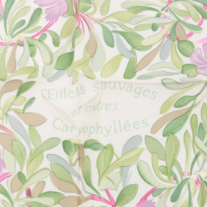 Hermès Carré 90 "OEillets sauvages et autres" Silk handkerchief in Green