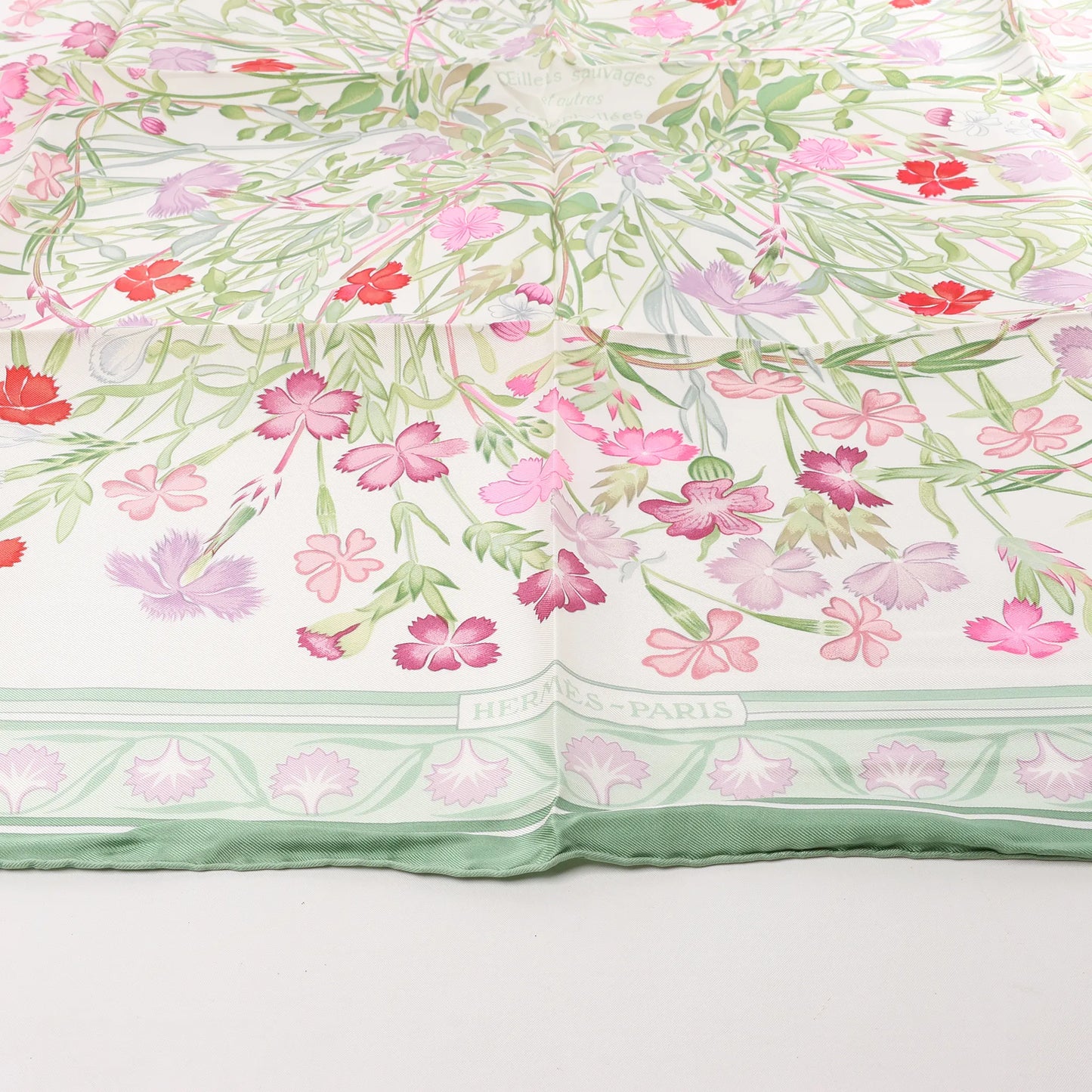 Hermès Carré 90 "OEillets sauvages et autres" Silk handkerchief in Green
