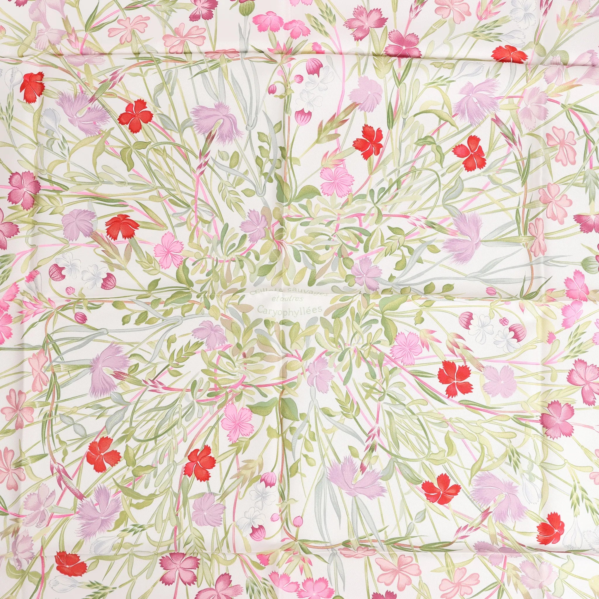 Hermès Carré 90 "OEillets sauvages et autres Caryophyllees" Silk handkerchief in Green