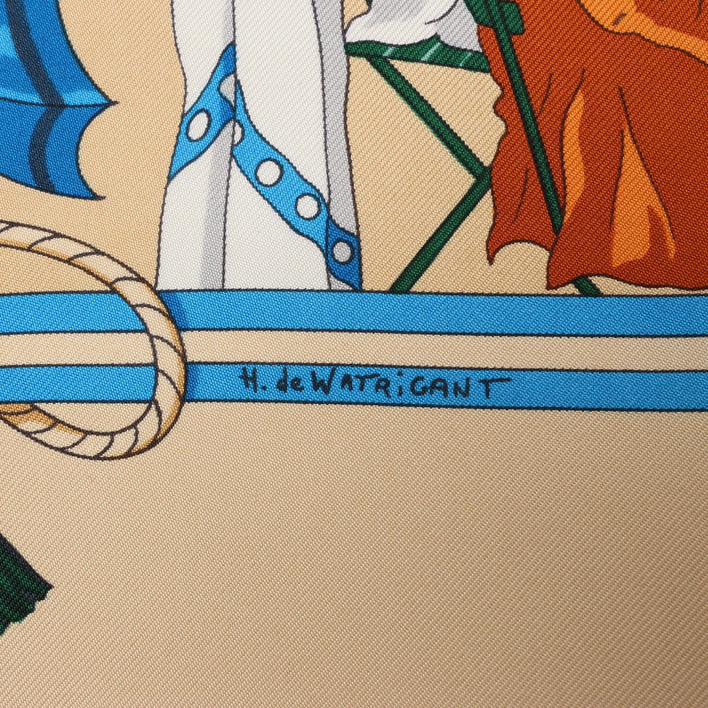 Hermès Carré 90 "OMBRELLES ET PARAPLUIES" Silk handkerchief in Beige