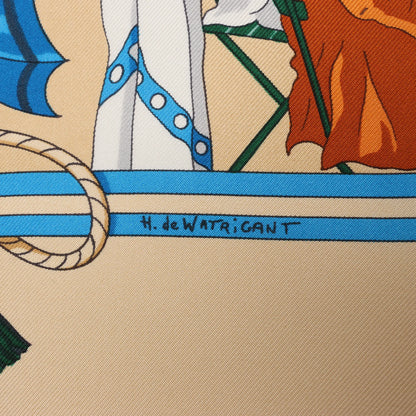 Hermès Carré 90 "OMBRELLES ET PARAPLUIES" Silk handkerchief in Beige