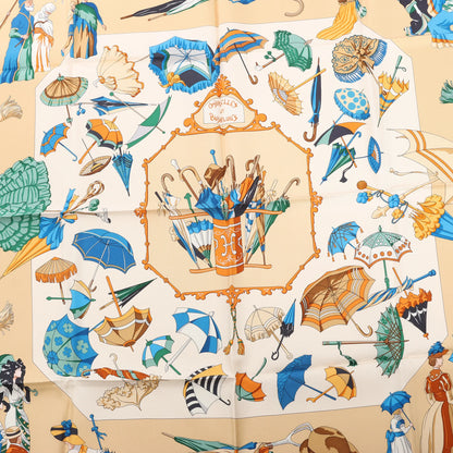 Hermès Carré 90 "OMBRELLES ET PARAPLUIES" Silk handkerchief in Beige